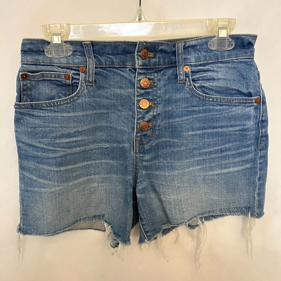 Madewell Womens High Rise Denim Jean Shorts Size 26 Frayed Raw Hem Button Fly - Picture 1 of 7